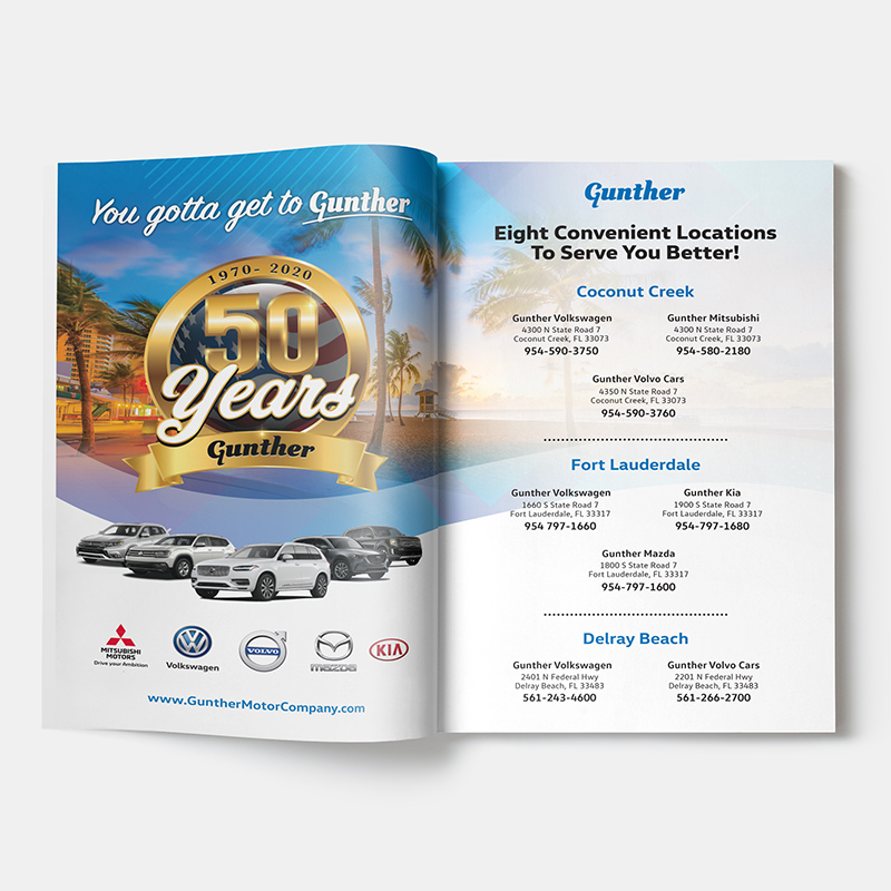 Gunther Motor Company magazine spread.
